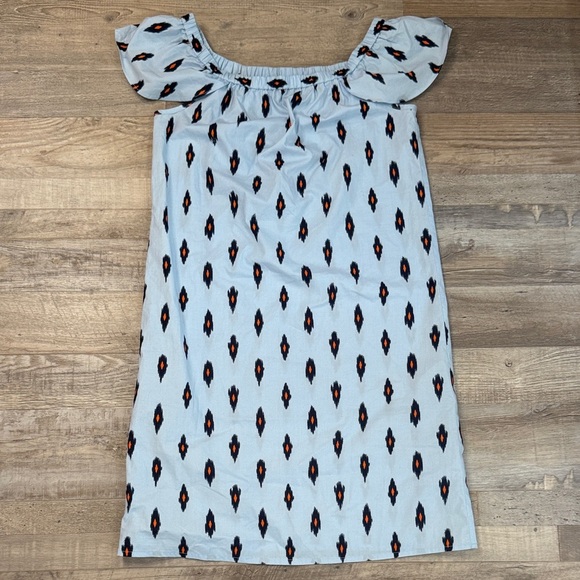 J. Crew Light Blue Off-Shoulder Dress with Black and Orange Accents size XXS - Picture 4 of 6